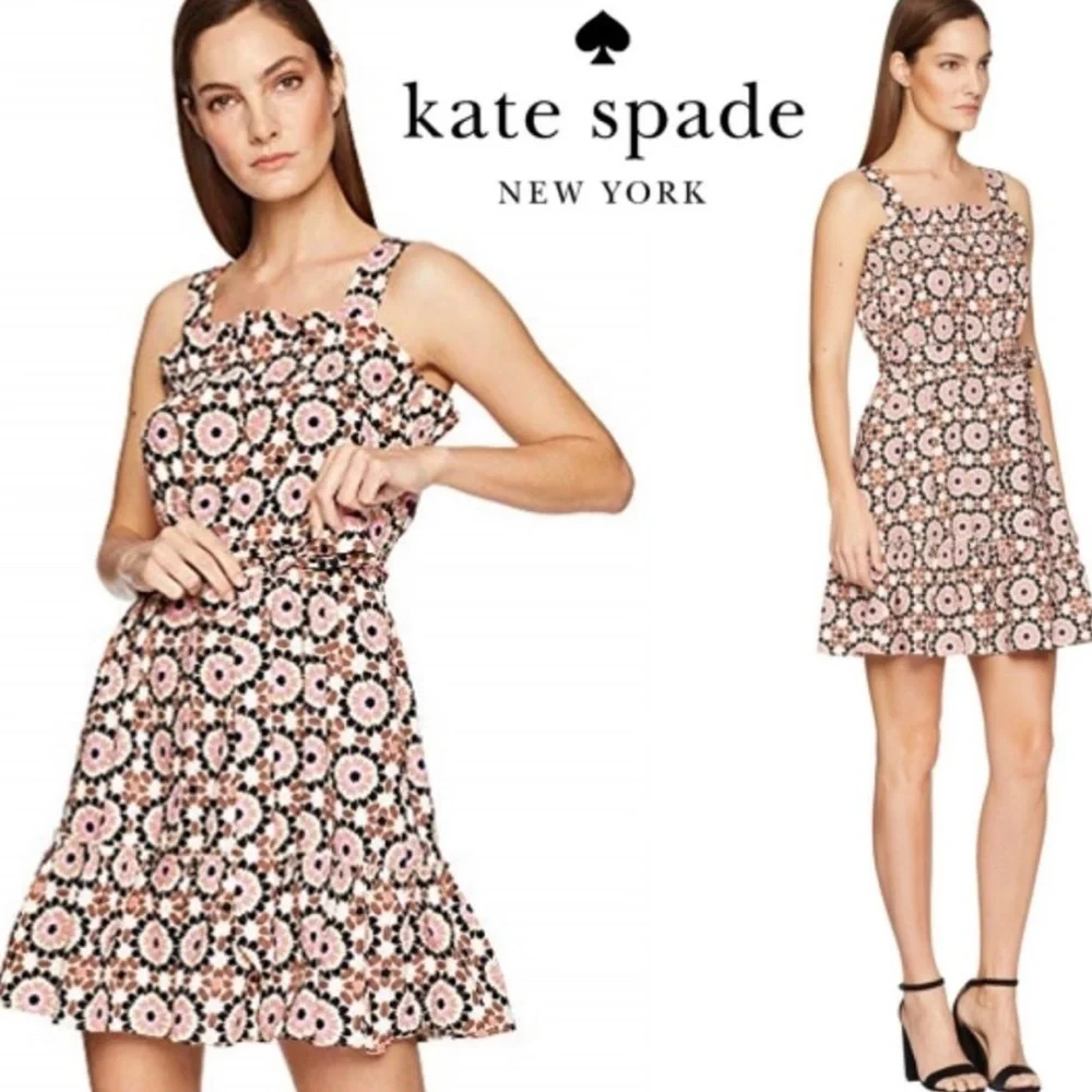 Kate Spade 0 Floral Mosaic Poplin Dress NJMU8968 By The Pool Tank Mini Dress